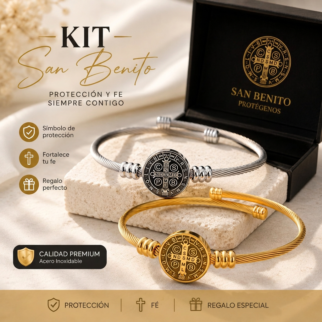 Brazalete de la Protección de San Benito — Kit Dorado + Plata